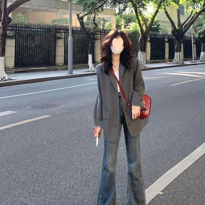 レディース ジャケット ゆったり 韓国 英国スタイル カジュアル スーツ トップス 秋 性 軽量 伸縮性