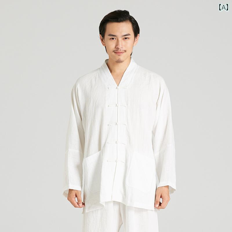 メンズ 武術服 太極拳服 八段錦 練習着 成人用 綿麻素材 春用 軽量 伸縮性 吸湿速乾 通勤以外 普段使い アウトドア対応