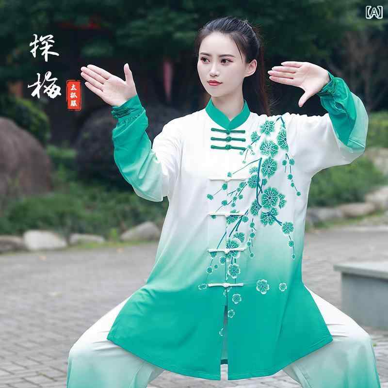 太極拳服 春夏 八段錦 朝練用 武術 練習着 中長丈 絹麻 通気性 快適 軽やか 吸湿 速乾 伸縮性 動きやすい