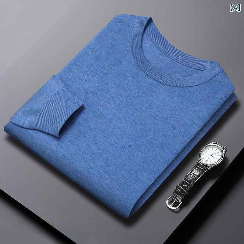 秋 メンズ 長袖 薄手 クルーネック ニット Tシャツ スリムフィット インナー トップス 柔らかい 伸縮性 普段使い