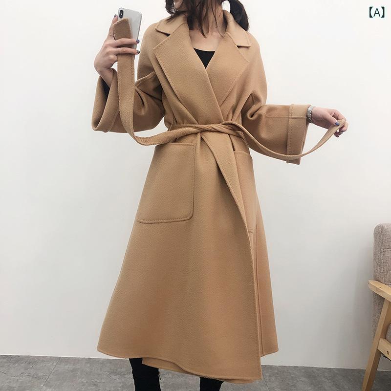 コート 女性用 ミドルロング 両面羊毛 高級感 水波紋 ゆったりシルエット 毛ウール アウター 秋冬 暖か 軽量 普段使い 通勤用
