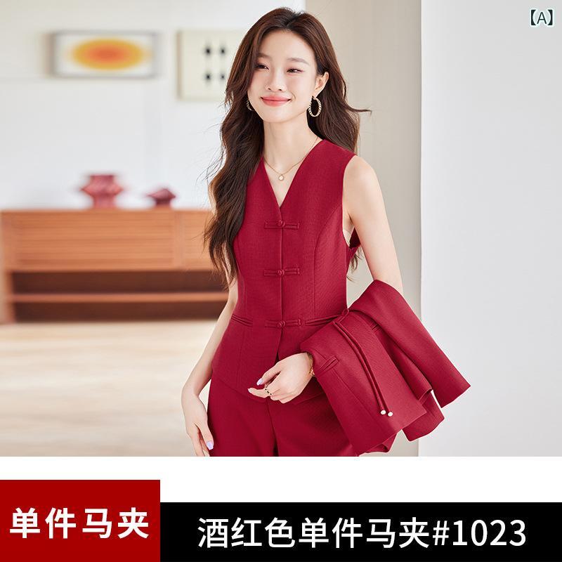 レディース ベスト 中国風 スーツ セット 高級感 通勤用 OL カジュアル 秋 プロ スタイル 職業服 軽量 快適