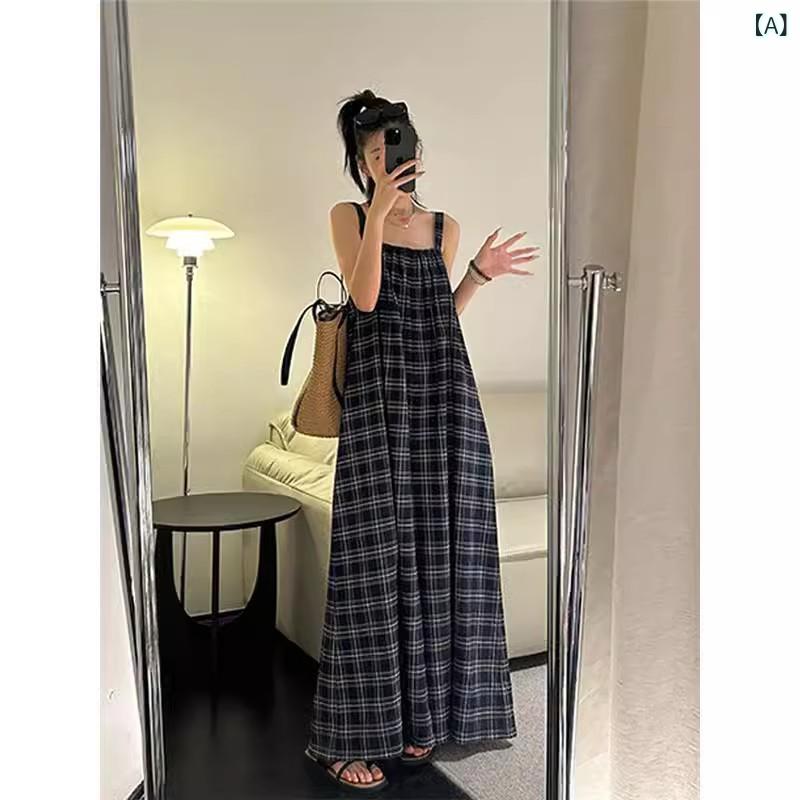 レディース チェック柄 吊り帯 サロペット 夏用 ゆったり レトロ 上品 細見え ワイドレッグ ロングパンツ カジュアル 日常使い