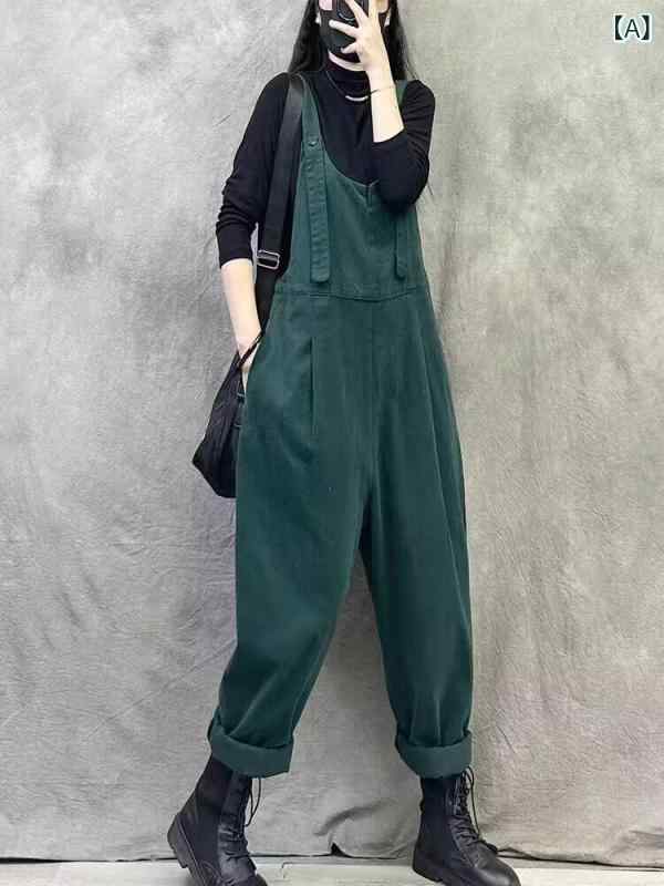 サロペット 女性用 レトロ ワーク ゆったり ビッグサイズ 秋 カジュアル スタイル デニム調 日常使い 軽量 ストレッチ