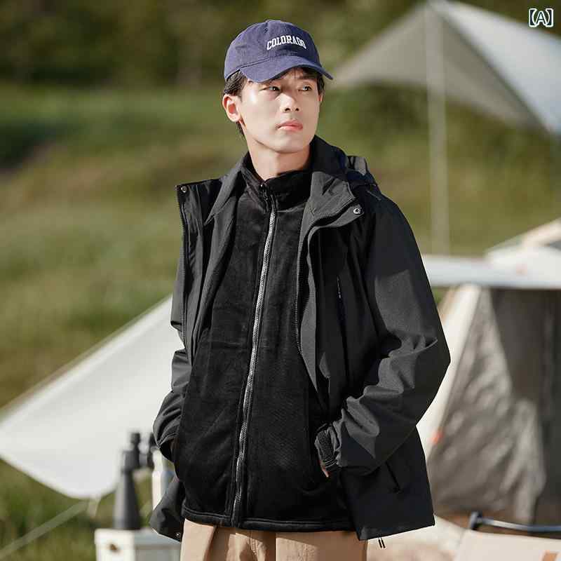 アウトドア ジャケット 春秋 男女兼用 三合一 着脱式 ツーピースセット プリント柄 防 防水 登山 ハイキング 軽量 伸縮性 通気性 吸湿速乾 アウトドアウェア ユニセックス コート フリース シェル