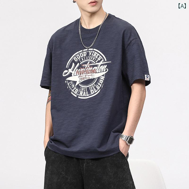 メンズ Tシャツ 夏 短袖 ゆったり プリント コットンリネン 竹節紗 クルーネック トップス カジュアル フィット 吸湿速乾 軽量 綿麻素材 ストリートファッション 日常使い 半袖 上着 4,722円