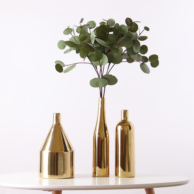 花瓶 北欧 陶器 金色 電気メッキ加工 家居 装飾 置き物 3点セット ルーム インテリア ディスプレイ モダン