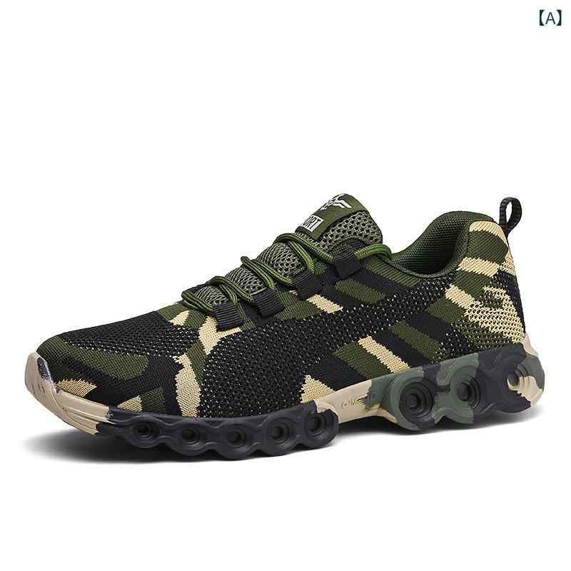 スニーカー 男女兼用 迷彩 カップルシューズ 運動靴 トレーニングシューズ ランニングシューズ 軍事訓練靴 解放靴 アウトドア 普段使い 軽量 耐久性 通気性 ゴム底 シンプル