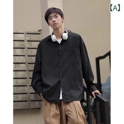 長袖シャツ メンズ シンプル 韓国 春秋 カジュアル アウター スタイリッシュ 普段使い 軽量 綿素材 百搭 コーディネート 簡単 モダン