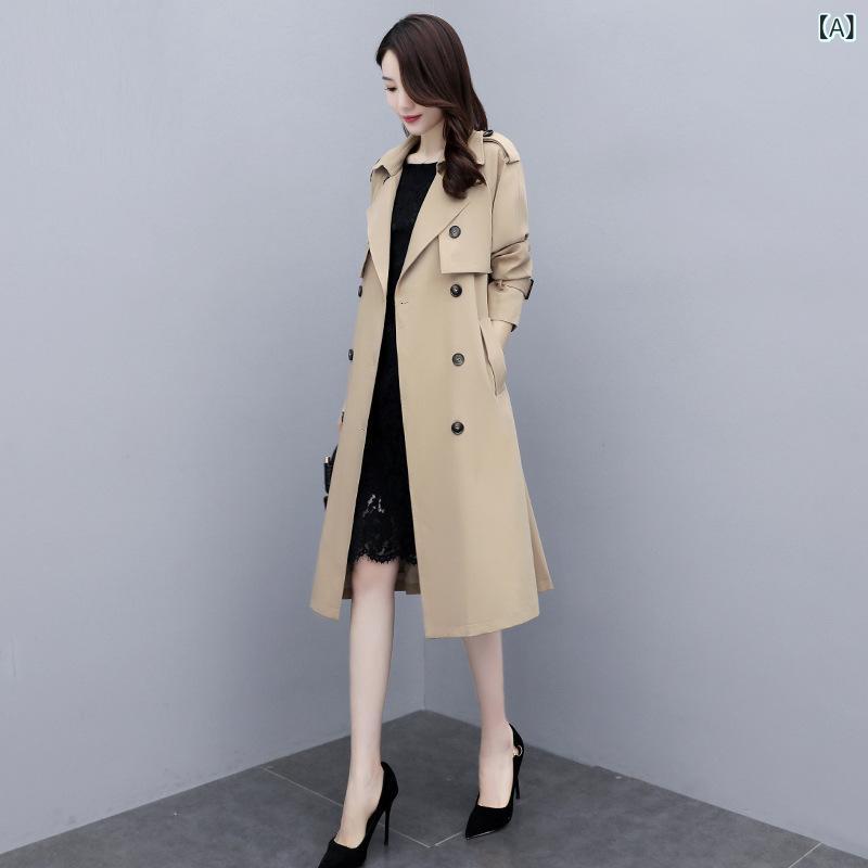 トレンチコート レディース 中長丈 春秋 スタイリッシュ アウター コート 女性用 エレガント ファッション 通勤 普段使い 軽量 を通す ウインドプルーフ ベーシック スタイル