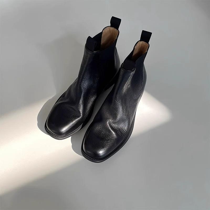 ブーツ メンズ チェルシーブーツ ブラウン 茶色 革 牛革 ヴィンテージ レトロ エイジング 加工 シワ アンクル ショート 英国 スタイル タイプ 革靴 カジュアル｜サポートシェアグローバル