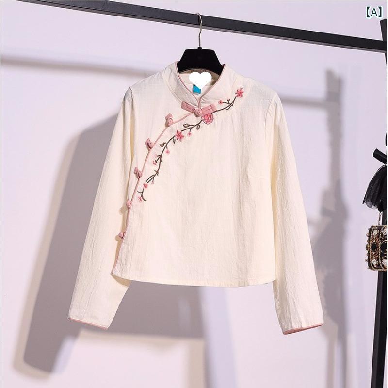 女性用 漢服 茶服 セット 綿麻素材 刺繍 古 漢元素 唐装 復古スタイル 中国 民国 ゆったりシルエット 通年使用 伝統柄 軽量 快適素材