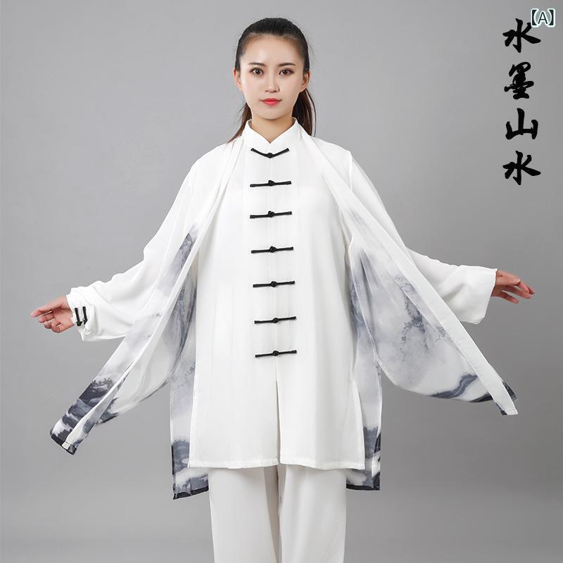 太極拳服 水墨柄 彩り 南拳 試合用 表演用 練功着 印染 練習着 武術着 伸縮性 吸湿速乾 通年使用 軽量素材