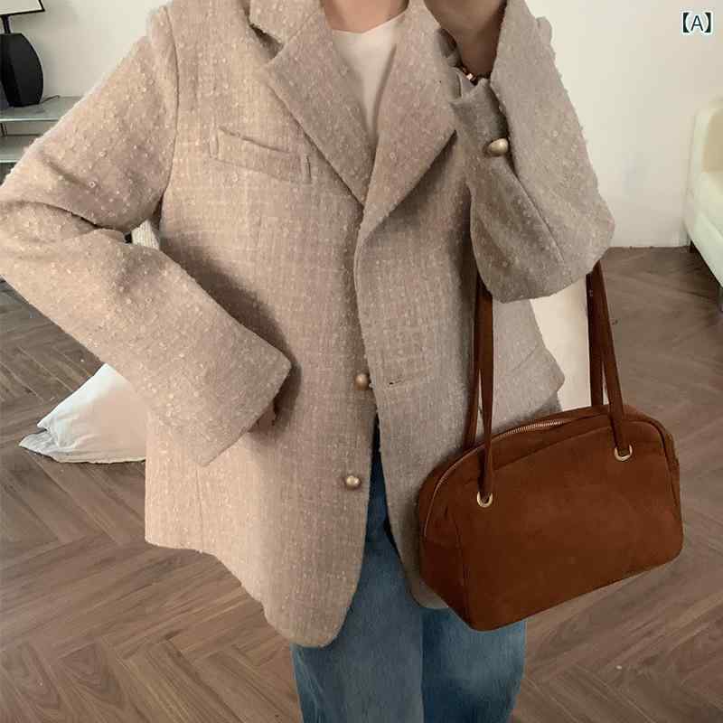 テーラードジャケット レディース 春 ウール ゆったりシルエット スリム効果 高級感 軽量 暖かみ 普段使い