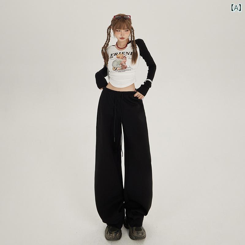 ワイドパンツ レディース ゆったり レトロ アメリカン ラフ ドローコード 秋冬 ストライプ カジュアル 脚長 スリム 普段使い ボトムス