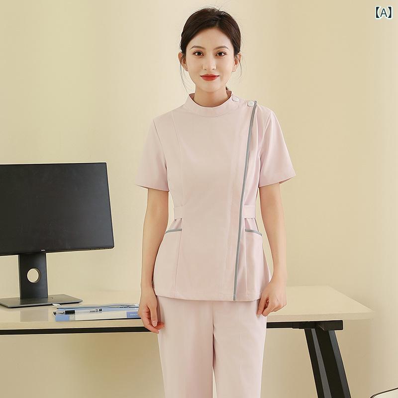看護師服 女性用 春夏 短袖 分体セット 医療美容 歯科 口腔 クリニック 美容院 高級感 ユニフォーム 作業着 通勤用 軽量 吸湿速乾