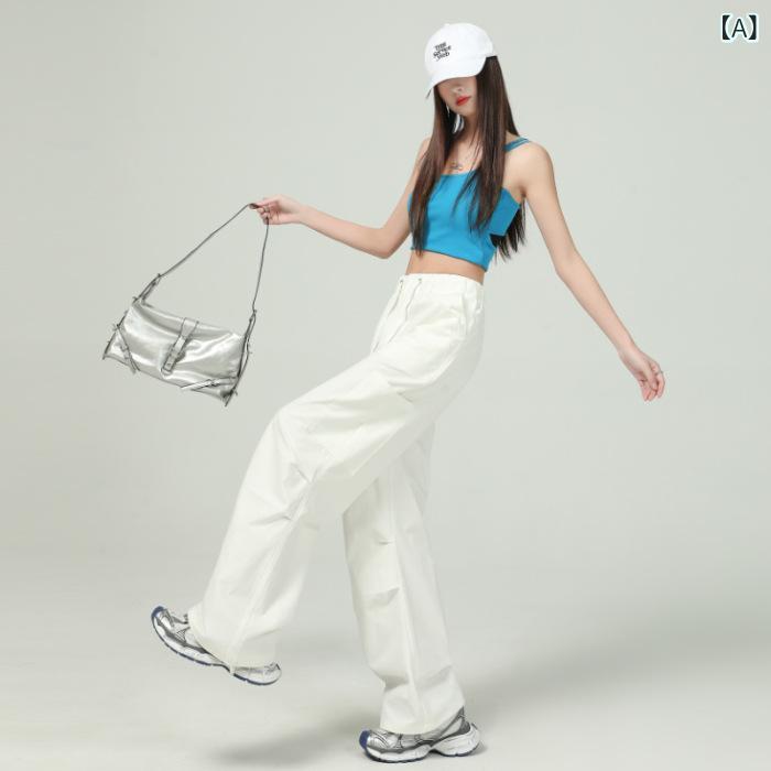 レディース カーゴパンツ ワイドレッグ ハイウエスト ゆったり ロング丈 カジュアル スタイルアップ 脚長効果 春夏 普段使い ミリタリー ワークパンツ