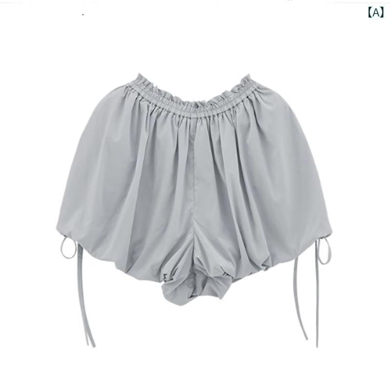 ショートパンツ レディース 夏 森ガール リゾート 伸縮ウエスト 灯籠 花苞 かわいい ナチュラル ボリューム 軽量 普段使い