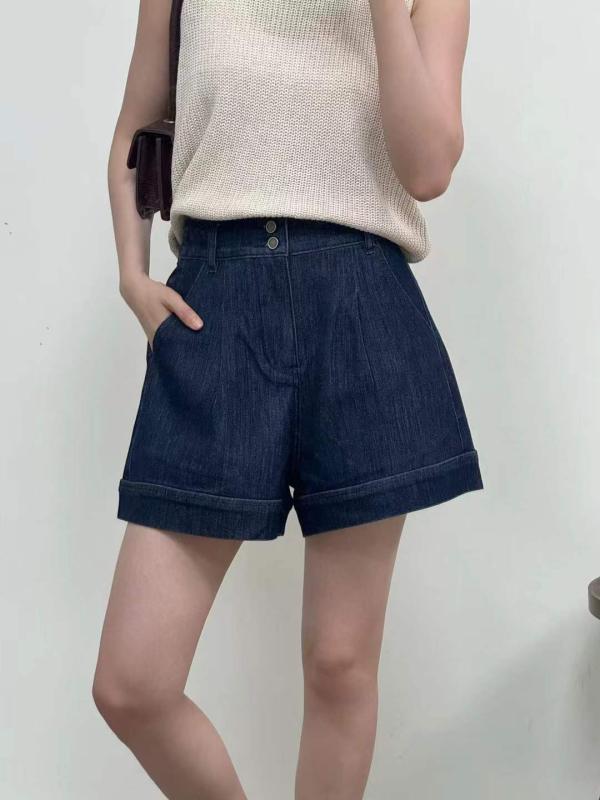 レディース デニムショーツ Aライン ワイドレッグ 伸縮腰 ツーボタン 四方向ストレッチ 脚長効果 夏用 カジュアル デニム素材 軽量 吸湿速乾