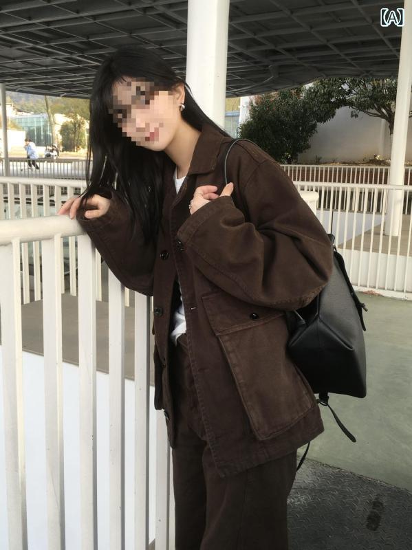 レディース 春 ジーンズ上衣 カーキ ゆったり 心地よい  細工物表現スタイル アウター トップス 普段使い走り 軽さ 伸ばすこと 原料品 生まれ変わり衣料繊維 ご機嫌酉の方角 ビッグ影ぼうし