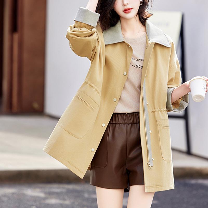 トレンチコート レディース ショート丈 春夏 韓国スタイル ウエストマーク スリム効果 ゆったりシルエット カジュアル エレガント スタイリッシュ アウター 小柄対応 軽量 を通す 通勤 普段使い