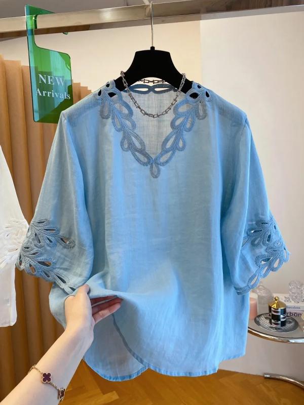 ブラウス レディース 短袖 ゆったり ブルー 夏用 カジュアル トップス スタイリッシュ 普段使い 軽量 吸湿速乾 5,504円