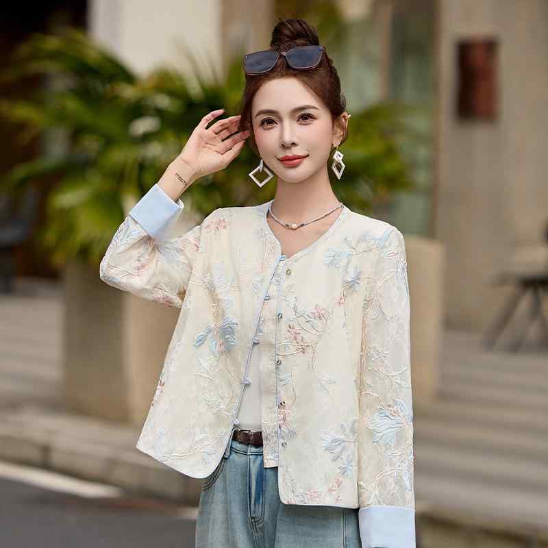 レディース 遊撃手丈 中国 刺しゅう 春夏 UVとり捨てる 薄っぺら 軽さ 通気性 上衣 アウター トップス