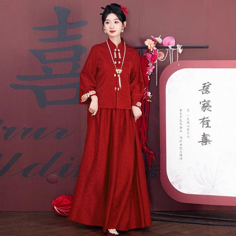 ウェディングセット レディース 中華 赤 花嫁衣装 結婚礼服 敬酒服 訂婚ドレス チャイナ風 高級感 フォーマルウェア