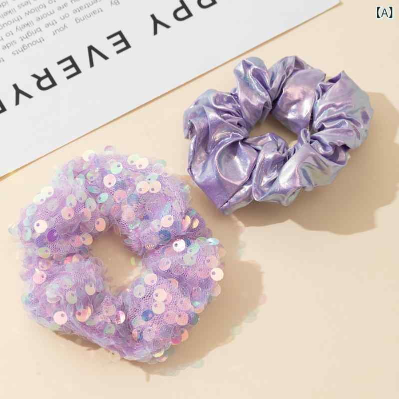 ヘアゴム ラベンダー色 スパンコール きらびやか シンプル デザイン 女性用 普段使い 髪留め ポニーテール アクセサリー かわいい ヘアアクセ