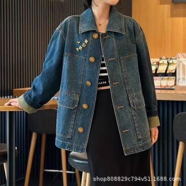 レディース ジーンズ上衣 ゆったり レトロ 細工物 心地好い アウター 影ぼうし ジーンズ原料品 普段使い走り 汎用 ビンテージスタイル