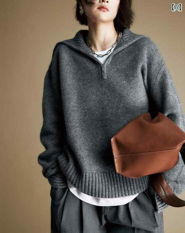 ニットセーター カシミア 厚手 ゆったり 大襟 フレンチスタイル 秋冬 暖か リラックスフィット 日常使い ソフト素材