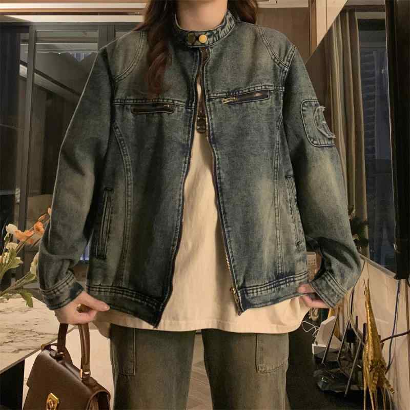 デニムジャケット レディース 春 レトロ ショート丈 ワッシュド カジュアル ゆったり アメリカンスタイル 普段使い デニム生地 軽量 ビッグシルエット