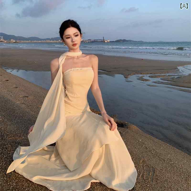 衣裳 レディース 夏 溜まり場 パステル色の黄色 フラウンス ドレープ シュロの葉 ロング御召しもの 女子らしい 艶っぽい 砂浜 口さかしい 流れる影ぼうし お休み ガーリー