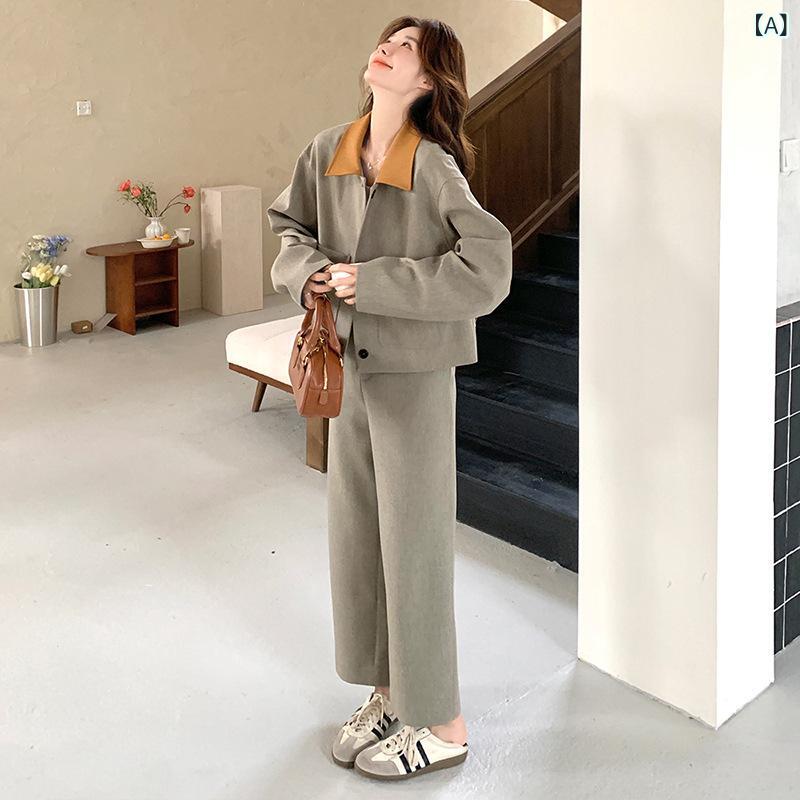 レディース 春 カジュアル スリム ワーク ジャケット ショート丈 ストレート パンツ ツーピース セット 普段使い スタイリッシュ モード|サポートシェアグローバル