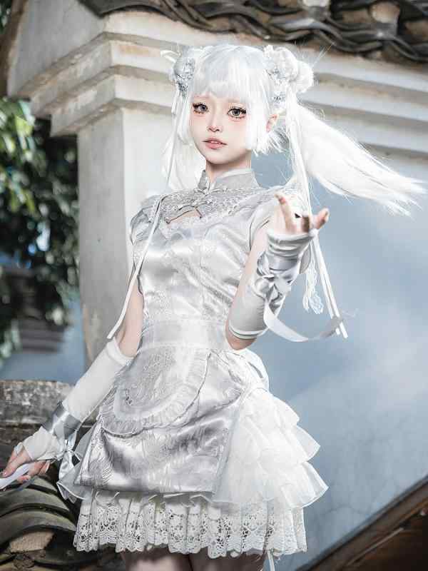 コスプレ服 レディース メイド チャイナドレス セット エプロン パンツ ワンピース かわいい フェミニン モダン スタイル