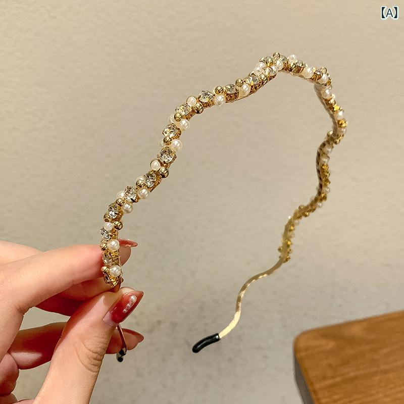 ヘアバンド バタフライ型 ジルコニア ラインストーン パール 装飾 レトロ 高級感 エレガント 滑り止め 女性用 日常使い ヘアアクセサリー|サポートシェアグローバル