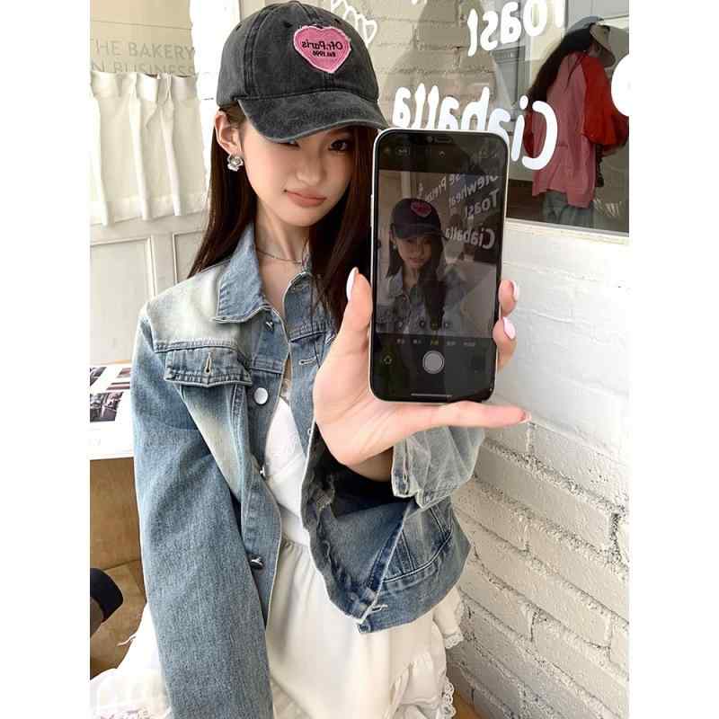 デニム ショートジャケット レディース 春夏 ゆったり ルーズフィット ウォッシュ加工 レトロ ヴィンテージ ファッション 上品 エレガント トップス 小柄対応 プチサイズ カジュアル デイリー 普段使い 軽量 コットン素材 伸縮性