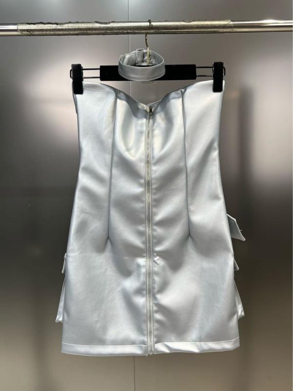 レディース 衣裳 しろがね色 練りあわせるなめし革 ストラップレス ロングファスナー 多隠し 酉の方角三尺帯 艶っぽい ノースリーブ   合わせ分かりやすい 表現スタイル