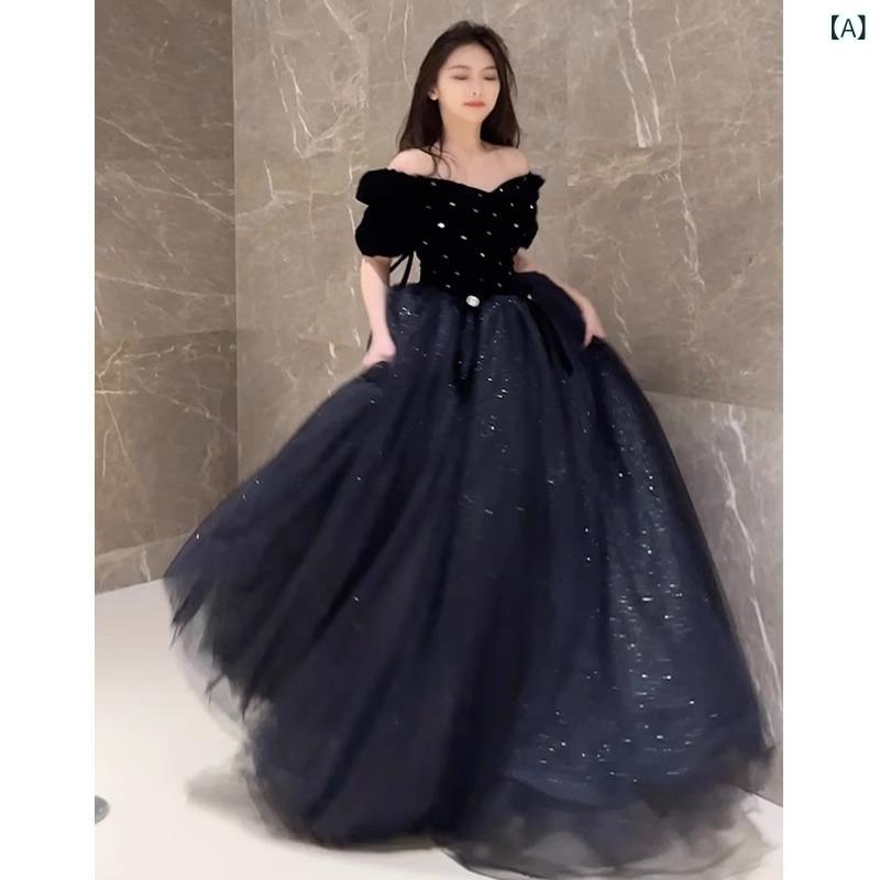 レディース パーティードレス オフショルダー ブラック ふんわりスカート 卒業式用 高級感 春夏 エレガント フレア ボリューム イブニング コックテイル 6,813円