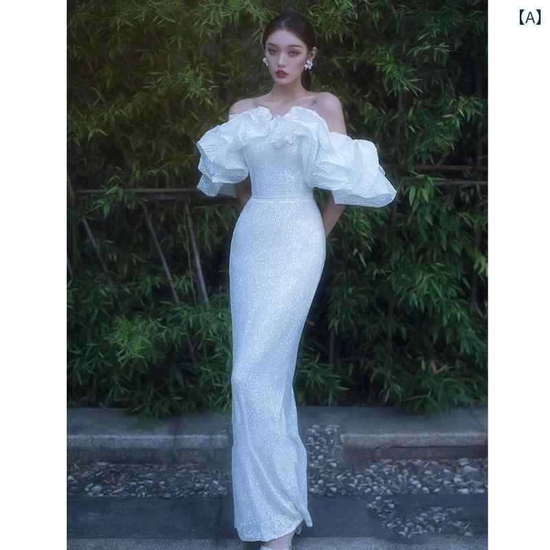 レディース ブラック イブニングドレス フィッシュテール ロング デザイン エレガント 成人式 卒業式 パーティー フォーマル ガラ ディナー 春 スタイリッシュ スリット ハイヒール コーデ