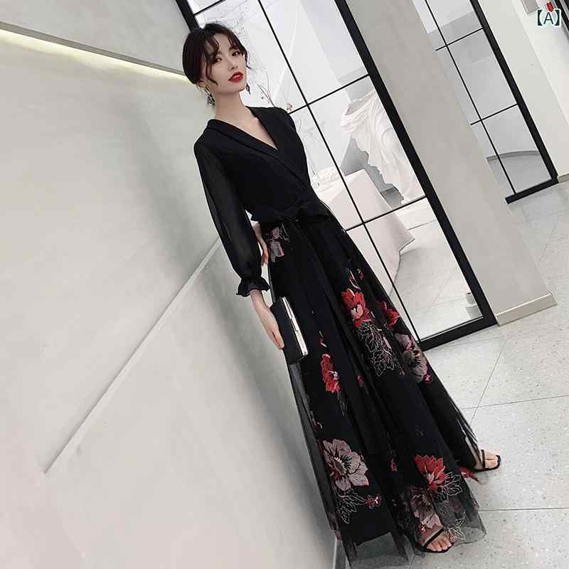 レディース ブラック イブニングドレス エレガント パーティー用 結婚式用 フェミニン ワンピース フォーマル ガウン