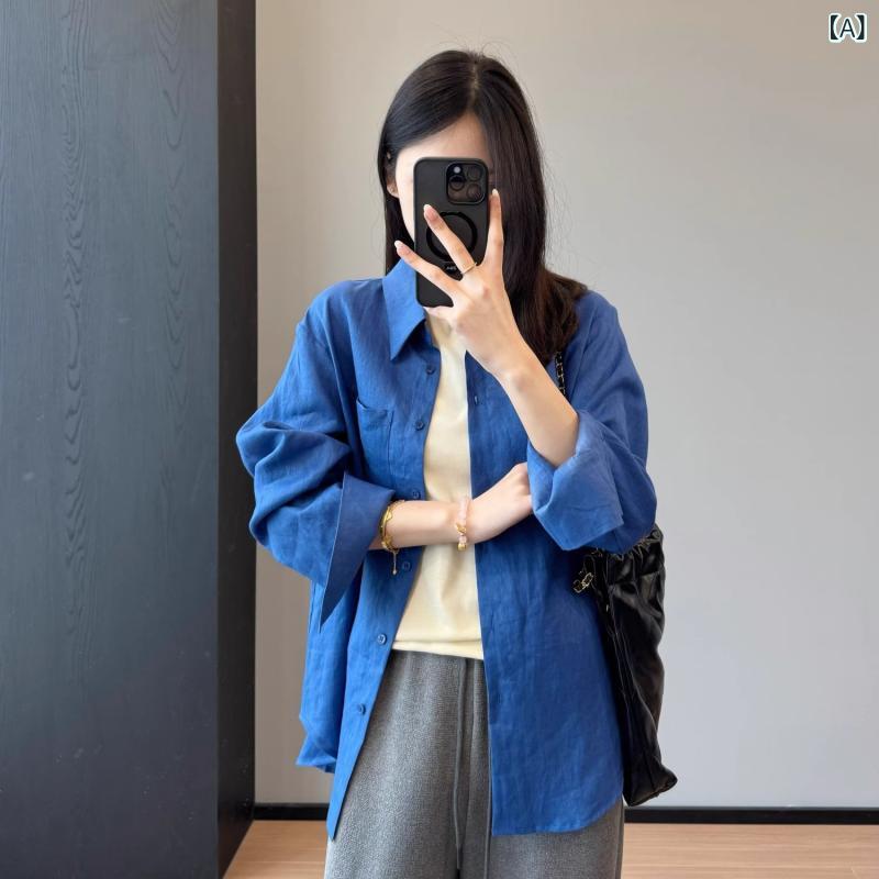 プルオーバー 長袖 麻 ウォッシュド産業 ゆったり影ぼうし 青色 心地よい 春 軽さ 通い用 普段使い走り 吸湿速乾 伸び伸びする填まる