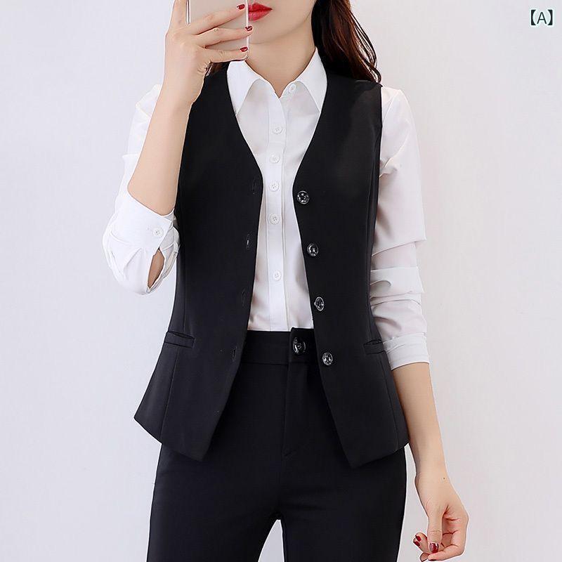 レディース スーツ ベスト 正装 スリムフィット ビジネス 職業服 ホテル 銀行 セット 女性用 ジャケット インナー 通勤 普段使い 軽量 綿混 紡績素材