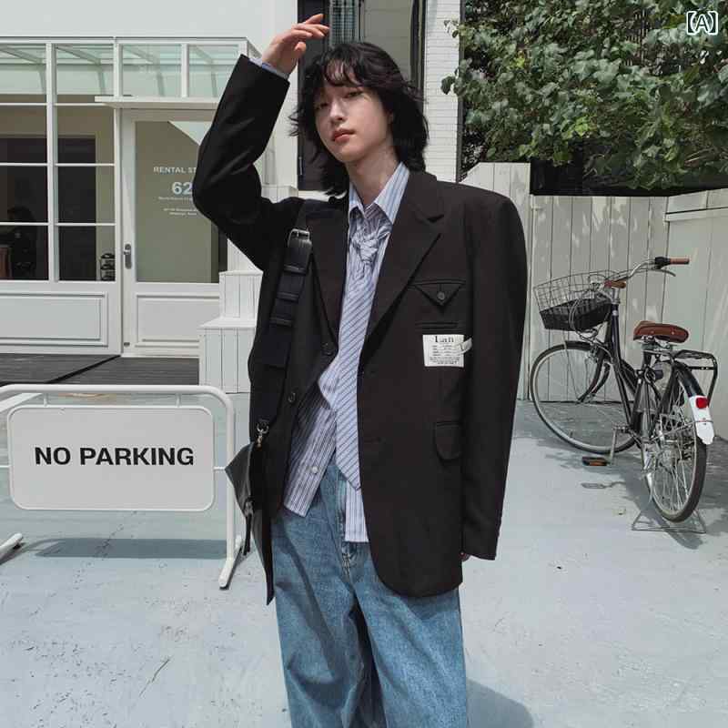 ジャケット メンズ 春 高級感 ゆったり シンプル スーツ 韓国 学院 トレンド ルーズフィット カジュアルスタイル 軽量 ストレッチ素材 通学用 普段使い