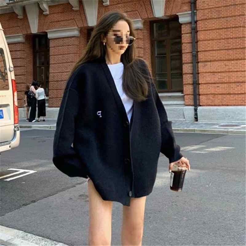 編み物ジレー レディース 秋冬 Vのど首 ゆったり 真っただ中ロング  特殊 表現スタイル 生あたたかい 花の冠yd ニットトップス 填まる アウター お上さん用 開衫 もの柔らか原料品