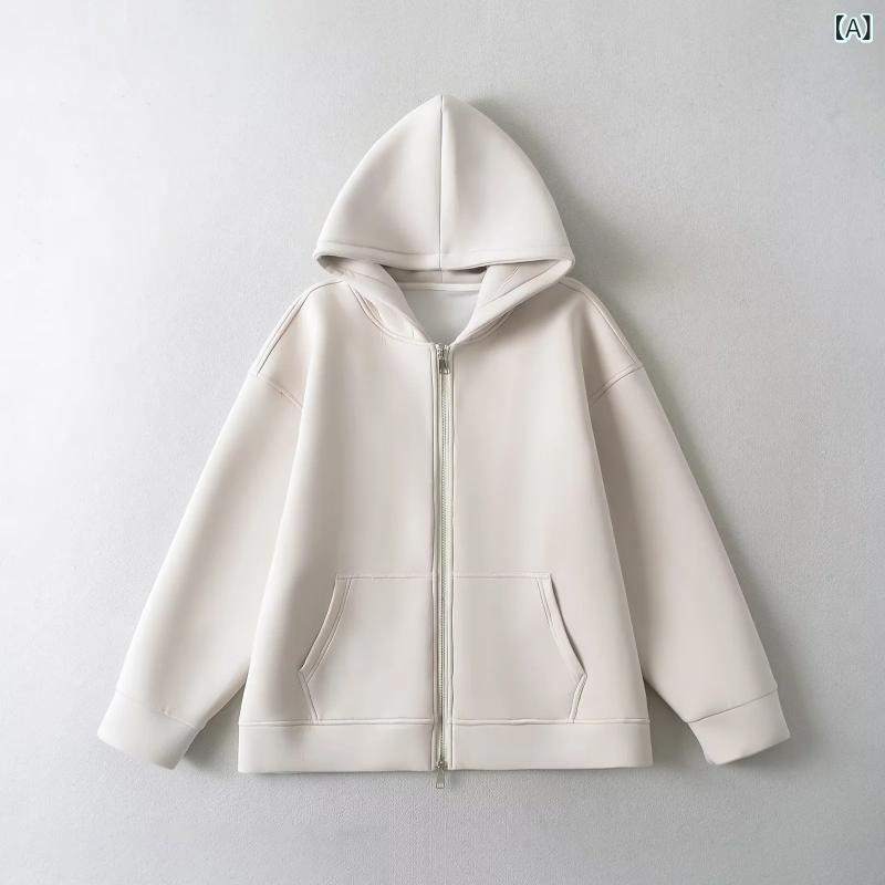 パーカー 女性用 秋冬 厚手 ゆったり ジップアップ フード付き 中長丈 カジュアル スウェット トップス 暖か アウター ラフ スタイル