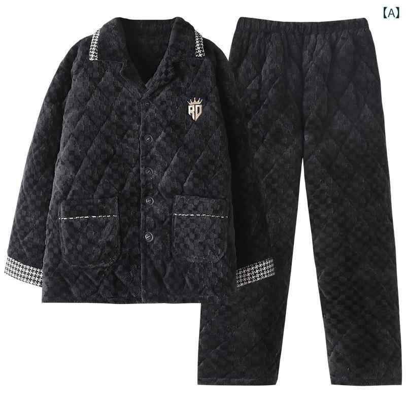パジャマ メンズ 秋冬 朦々たる 三層 綿 起毛 コーラル綿ネル 情の籠もった パステル色の お座敷着 お座敷御召しもの 書き割り