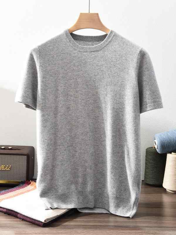 編み物 プルオーバー メンズ 短袖 労働者の一団のど首 100% カシミール 秋冬 保温 肌付き 生あたたかい原料品 パステル色の 手当たり 御前上等感 好いたらしい 度合い輪っか トップス