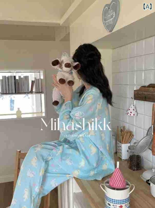 レディース パジャマ 綿 二重ガーゼ ゆったり 長袖 かわいい カートゥーン柄 部屋着 リラックスウェア 通気性 柔らかい 素材