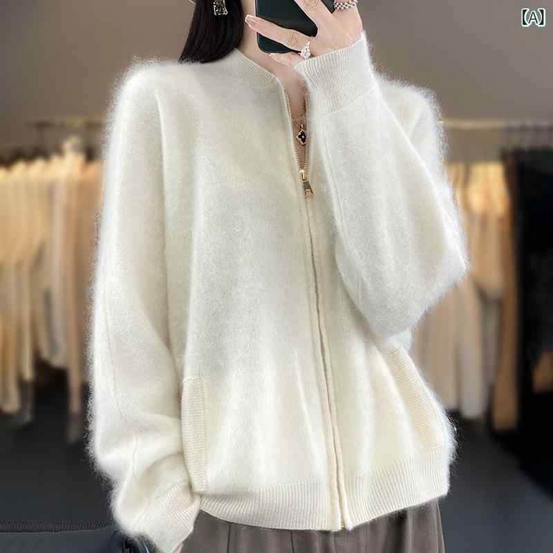 秋冬 レディース カシミール 編み物 ジレー 起毛 ベイスボール領 ゆったり 心地よい アウター か細い 第一義的 生あたたかい 軽さ パステル色の 原料品 日常使い走り